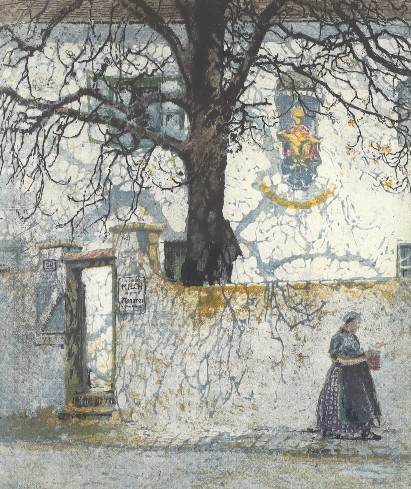 Luigi Kasimir (Austro-Hungarian, 1881-1962), colour etching, ‘Milkmaid, Vienna’, signed in pencil, 31 x 26cm